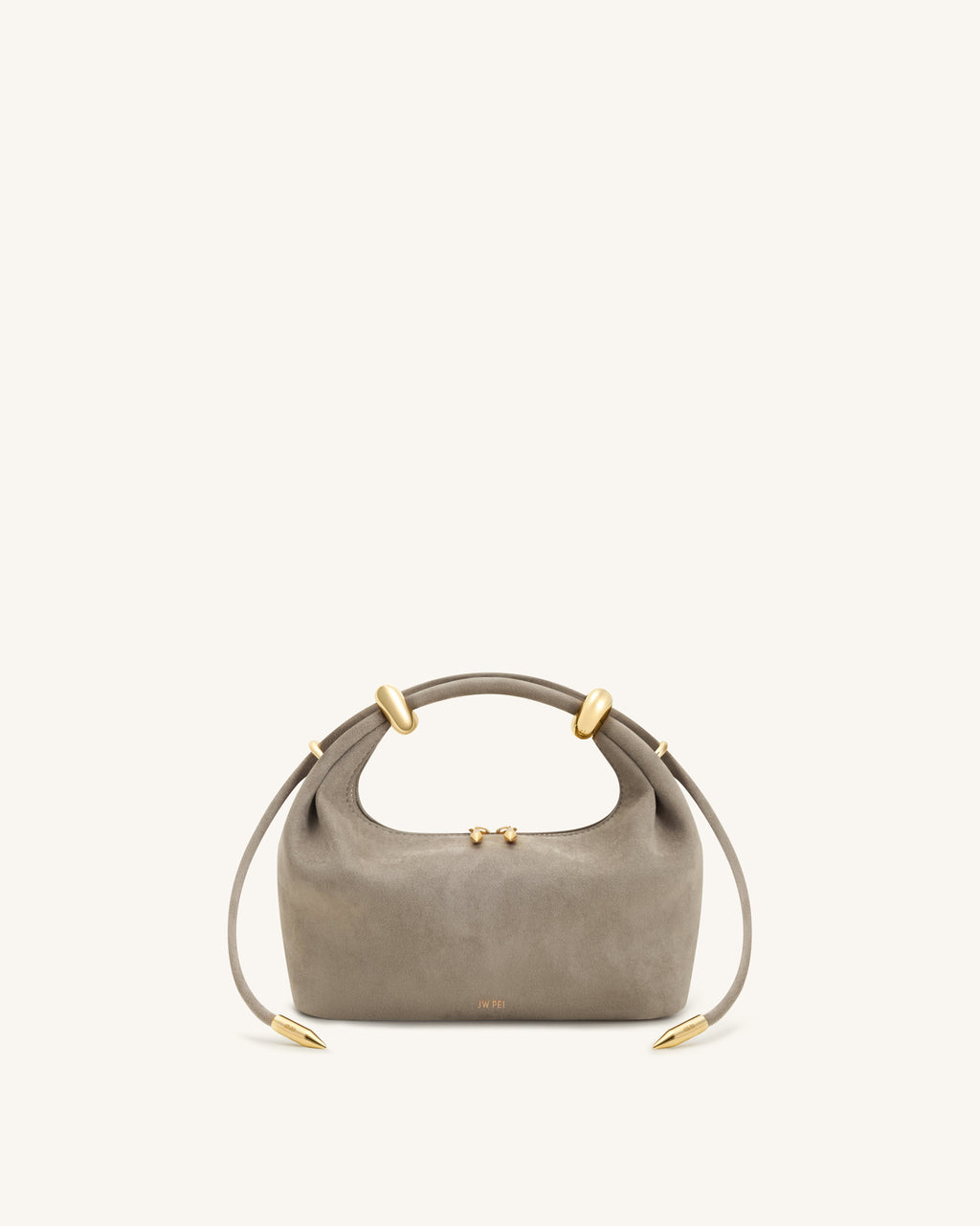 Bolso de mano de imitación ante con anillo metálico - Gris