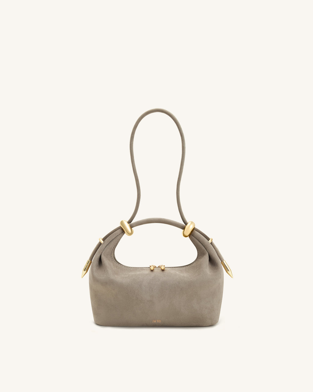Bolso de mano de imitación ante con anillo metálico - Gris