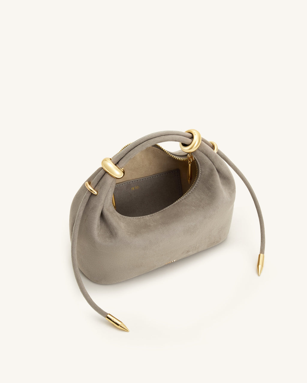 Bolso de mano de imitación ante con anillo metálico - Gris