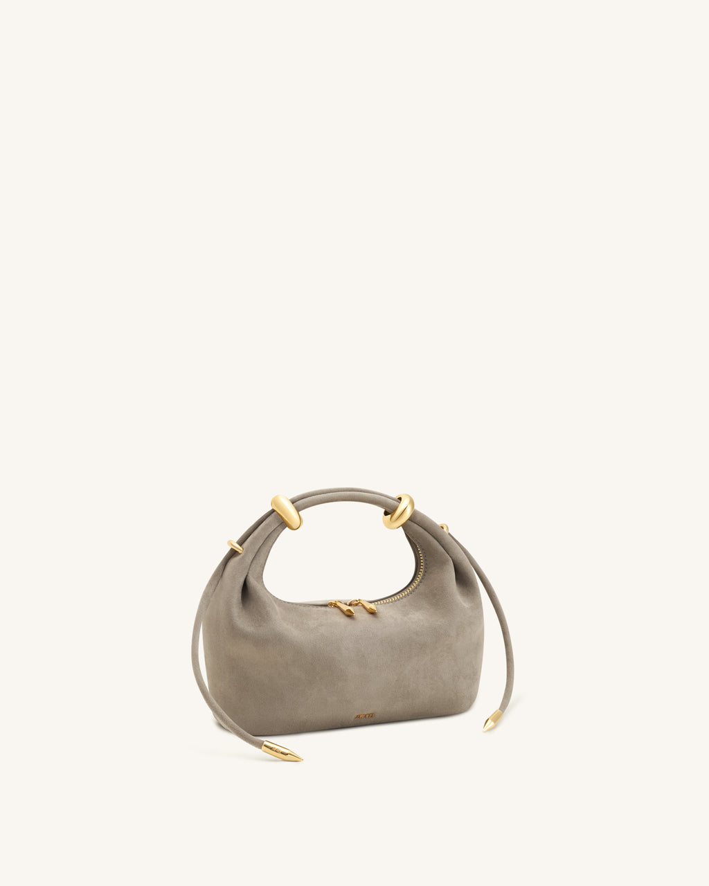 Bolso de mano de imitación ante con anillo metálico - Gris